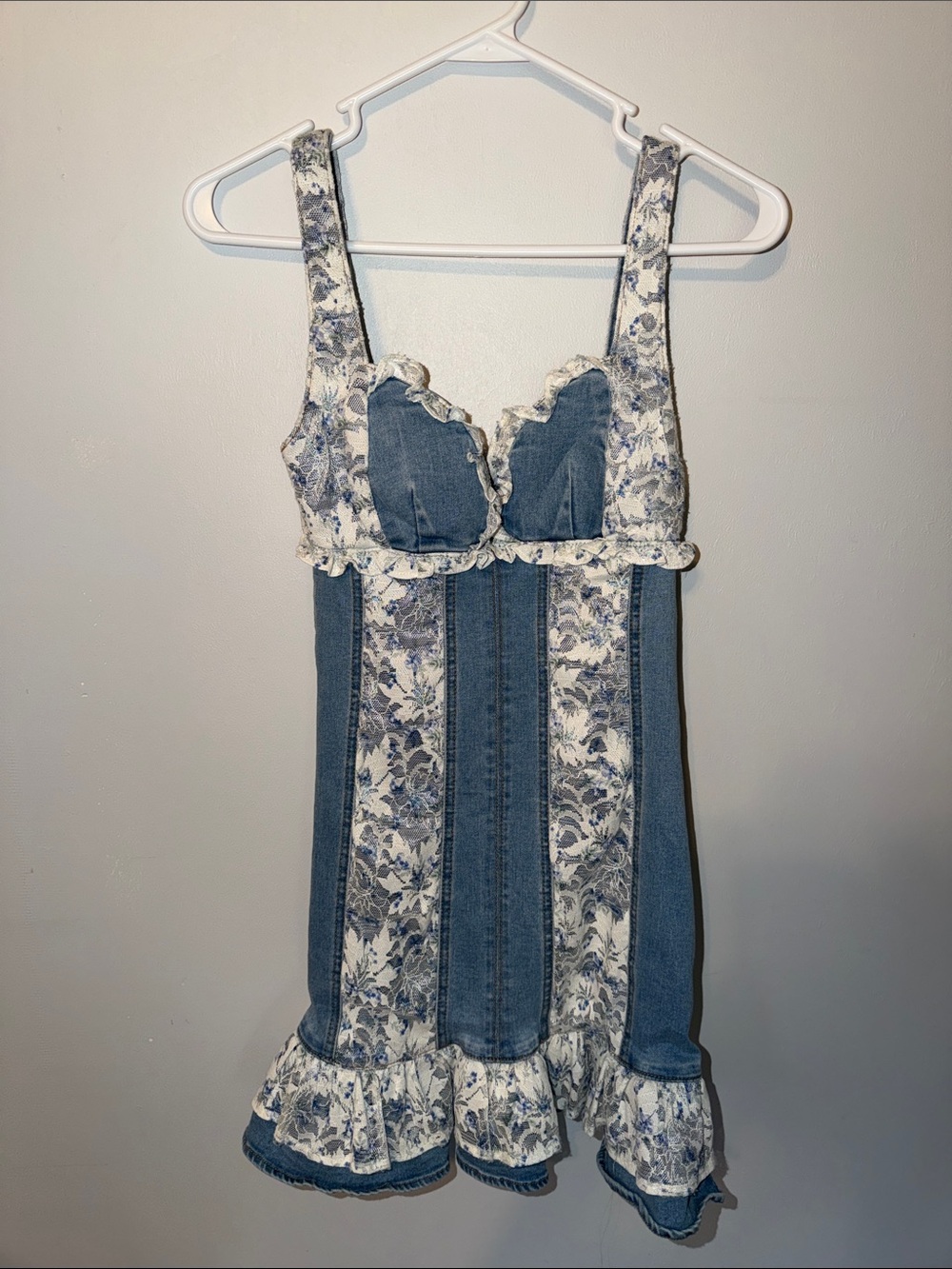 The Vintage Shop Blue and White Floral Denim Bustier Slip